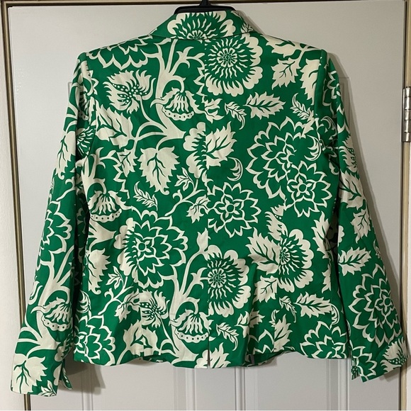 Etcetera Floral Green White Blazer Size Large Cotten Blend Spring Summer Preppy - Picture 7 of 7